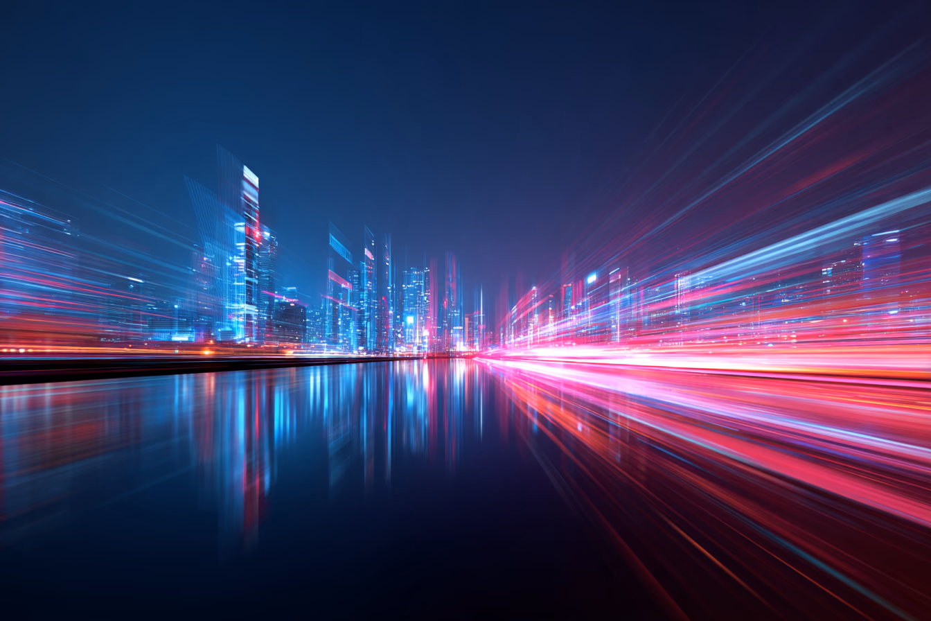 City lights in motion at night